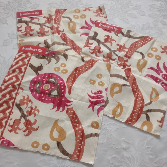 Brunschwig & Fils linen Nisiotiko print grenadine orange spice 3 samples - Picture 7 of 7